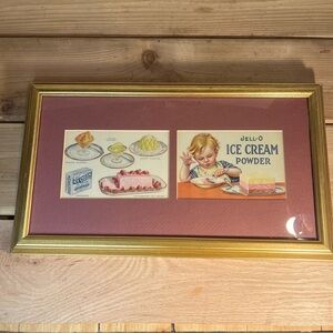 1920's Jell-O Ice Cream Powder Framed Recipe Advertising Vintage Gold Frame